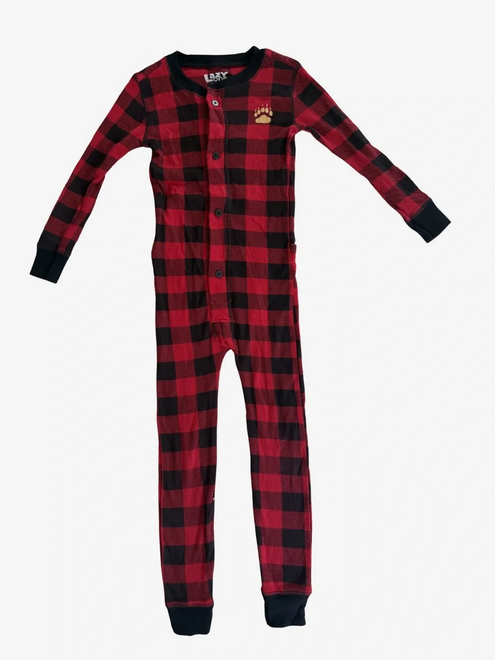 Lazy One Red and Black Buffalo Plaid Kids One-Piece Footie